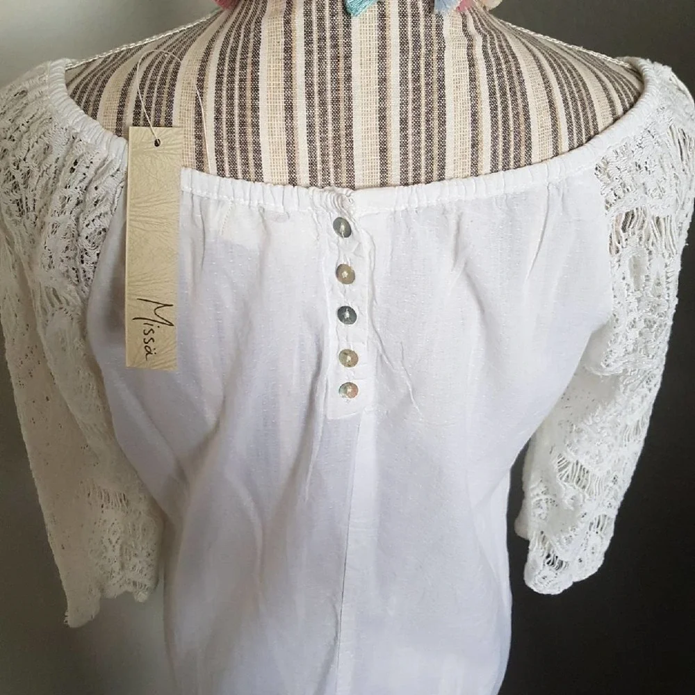 White crochet lace blouse tunic